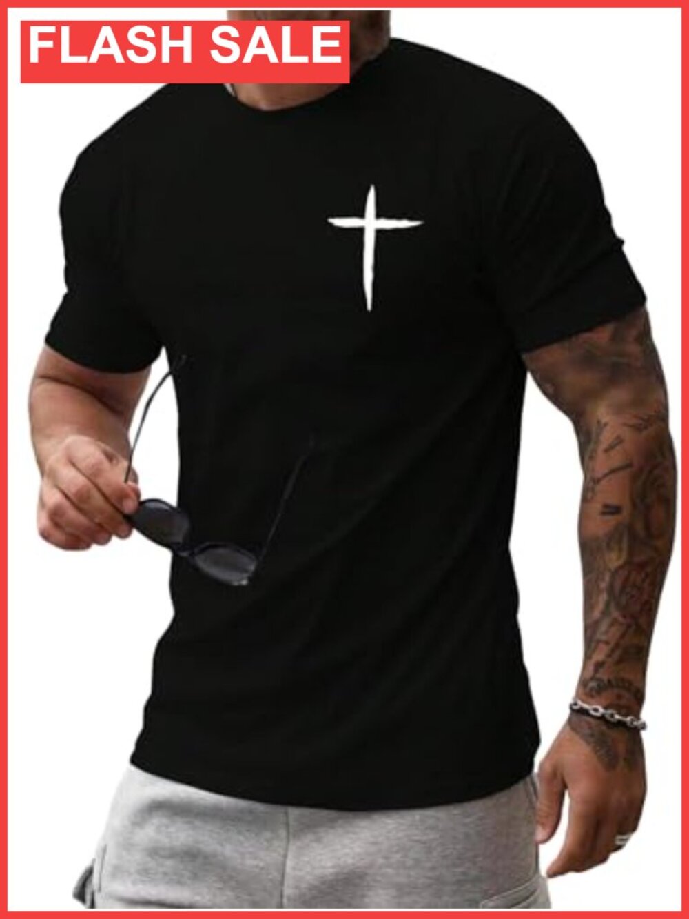 Men's Cross Print Short Sleeve Crewneck T-Shirt Casual Graphic Tee